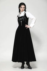 Black Horn Embroidered Lace-Up Women's Gothic Velvet Maxi Dress - Product - 11