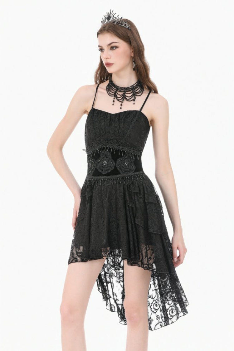 Black Embroidered Women's Gothic Royal Velvet Waist Cincher with Double Beaded Tassels - Product - 8