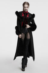 Black Long Sleeves Faux Fur Stitching Lace-Up Detachable Women's Gothic Coat - Product - 4