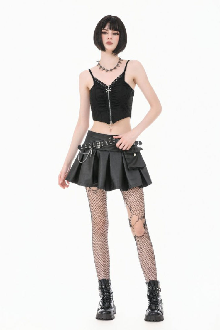 Black Ripped Studded Skull Zippered Ruched Women's Punk Bustier - Product - 8