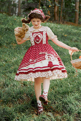 Red Polka Dot Print Multi-Layer Ruffled Sweet Lolita JSK Dress - Product - 3