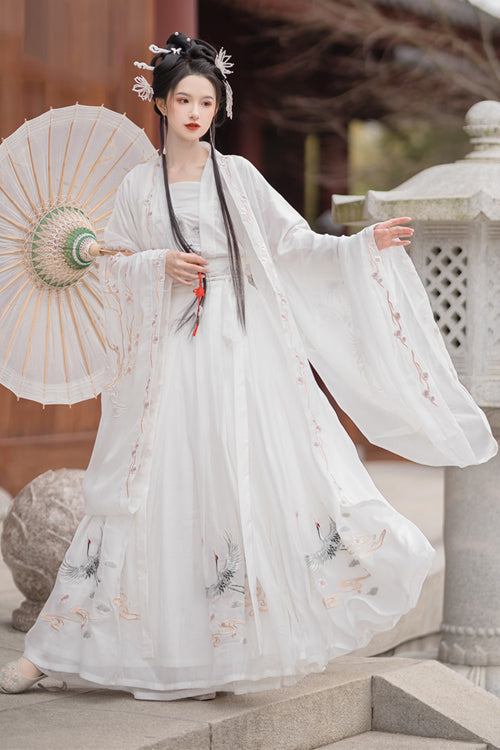 Original Chinese Ancient Style Heyungui Hand Embroidery Sweet Hanfu Dress Full Set - White - 6
