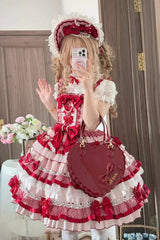 Red [Ribbon Berries] Sleeveless Multi-Layered Ruffle Bowknot Lace Sweet Lolita Jsk Dress - Product - 2