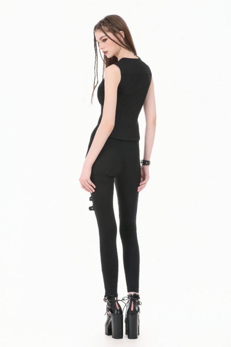 Black Cut-Out Ring Women's Punk Fitted Tank Top - Product - 12