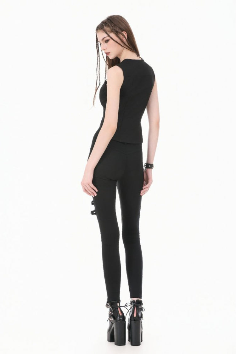 Black Cut-Out Ring Women's Punk Fitted Tank Top - Product - 12