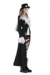 Black Peak Lapel Collar Long Sleeves Irregular Distressed Women's Gothic Punk Coat with Belt - Product - 8