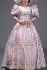 Pink European Court Short Sleeves Print Embroidery Cardigan Sweet Vintage Princess Victorian Dress - Pink - 1