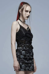 Black Gothic Daily Stretch Knit Metal Skull Decoration Sexy Women's Camisoles - Product - 2