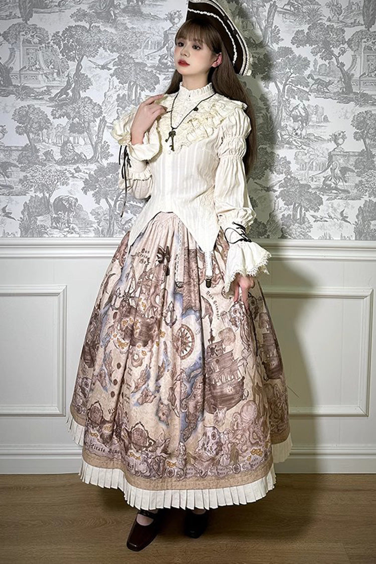 Pirate Series Navigation Treasure Hunting Guide Stand Collar Embroidery Lolita Blouse 3 Colors - Product - 7