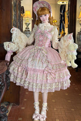 Pink [Crown of Gems] Triple-Layered Ruffle Bowknot Lace Sweet Gorgeous Lolita Jsk Dress - Product - 6