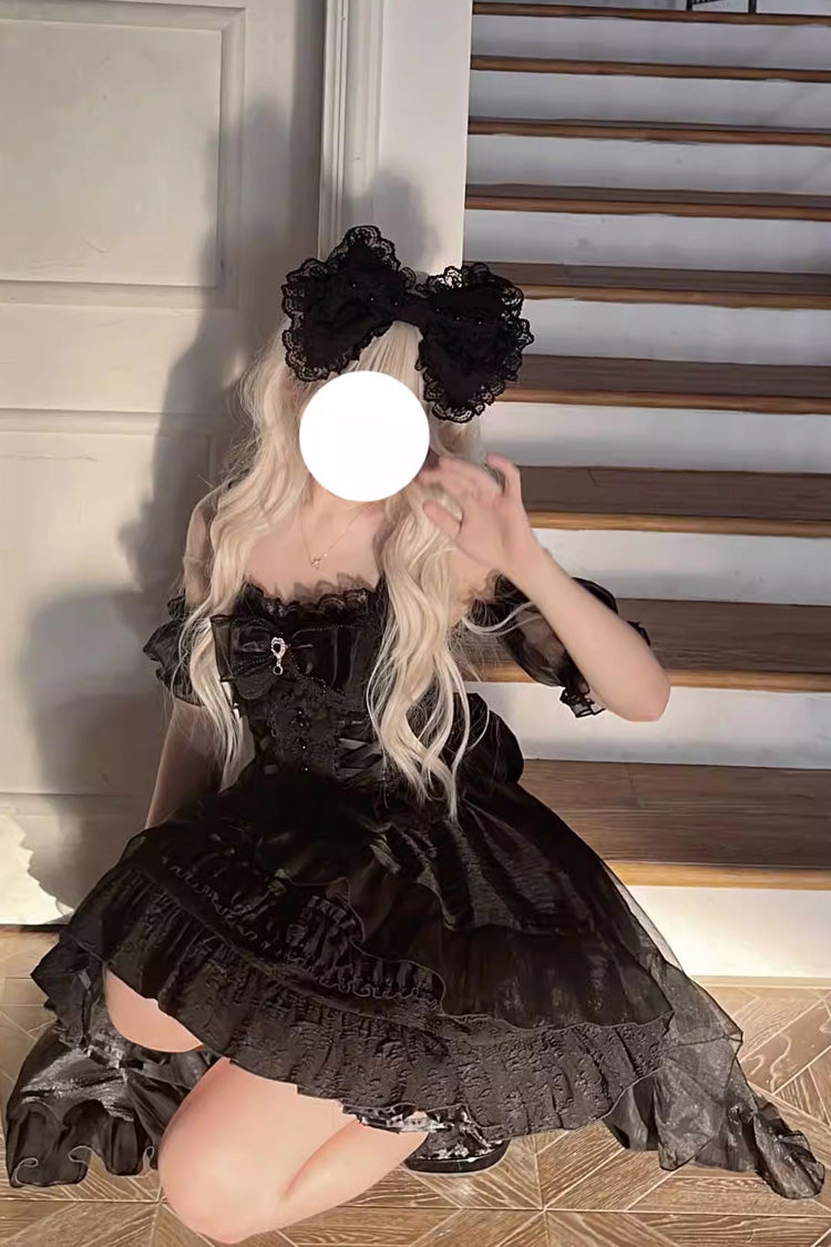 Black Sleeveless Multi-layer Ruffle Bowknot Gothic Lolita Jsk Dress - Product - 4