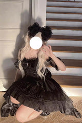 Black Sleeveless Multi-layer Ruffle Bowknot Gothic Lolita Jsk Dress - Product - 4