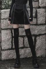 Black Rivet Lace A Version Slit Leather Women's Punk Skirt - Black - 1