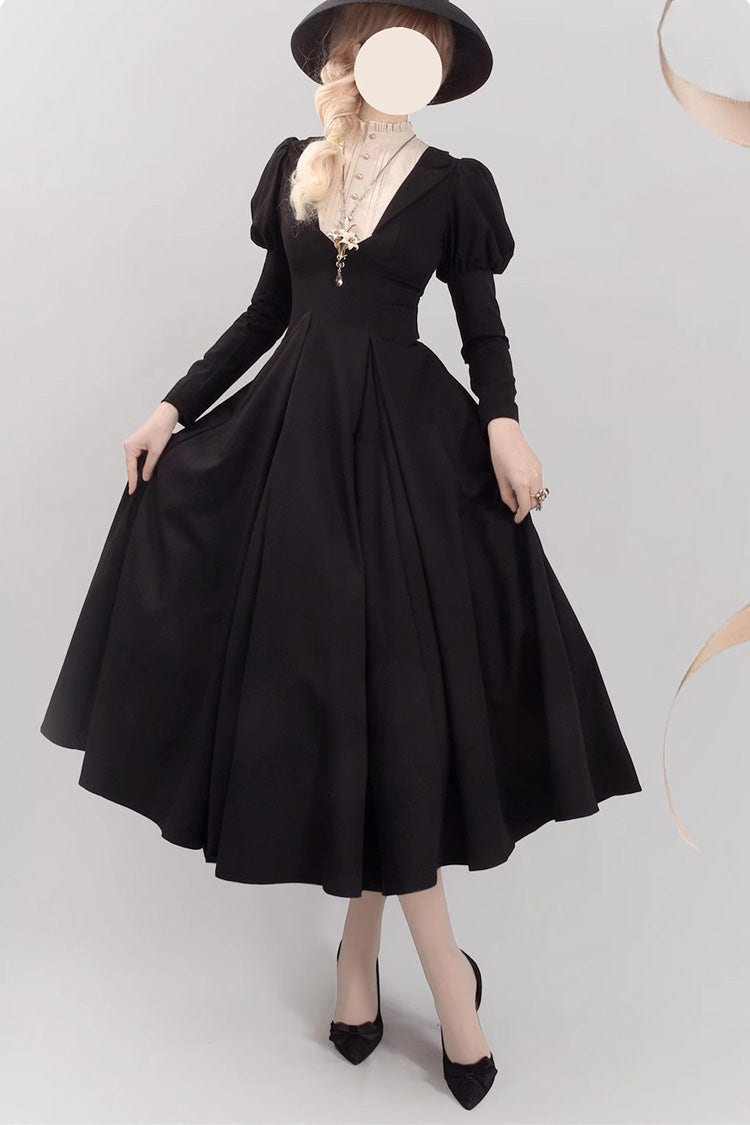 Black Nun Long Puff Sleeves High Waisted Gothic Plus Size Lolita Dress - Product - 4
