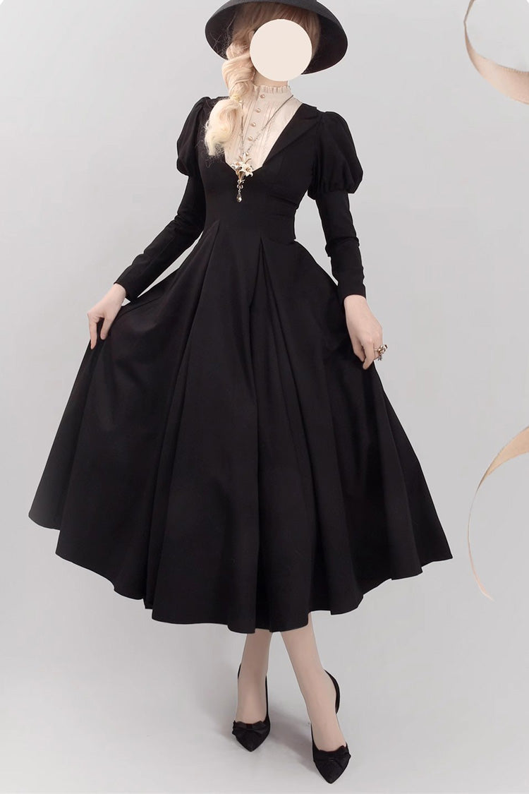 Black Nun Long Puff Sleeves High Waisted Gothic Plus Size Lolita Dress - Product - 4