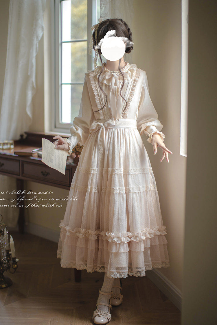 Ivory Sleeveless Ruffle Lace Sweet Japanese Elegant Lolita Jumper Dress - Product - 12