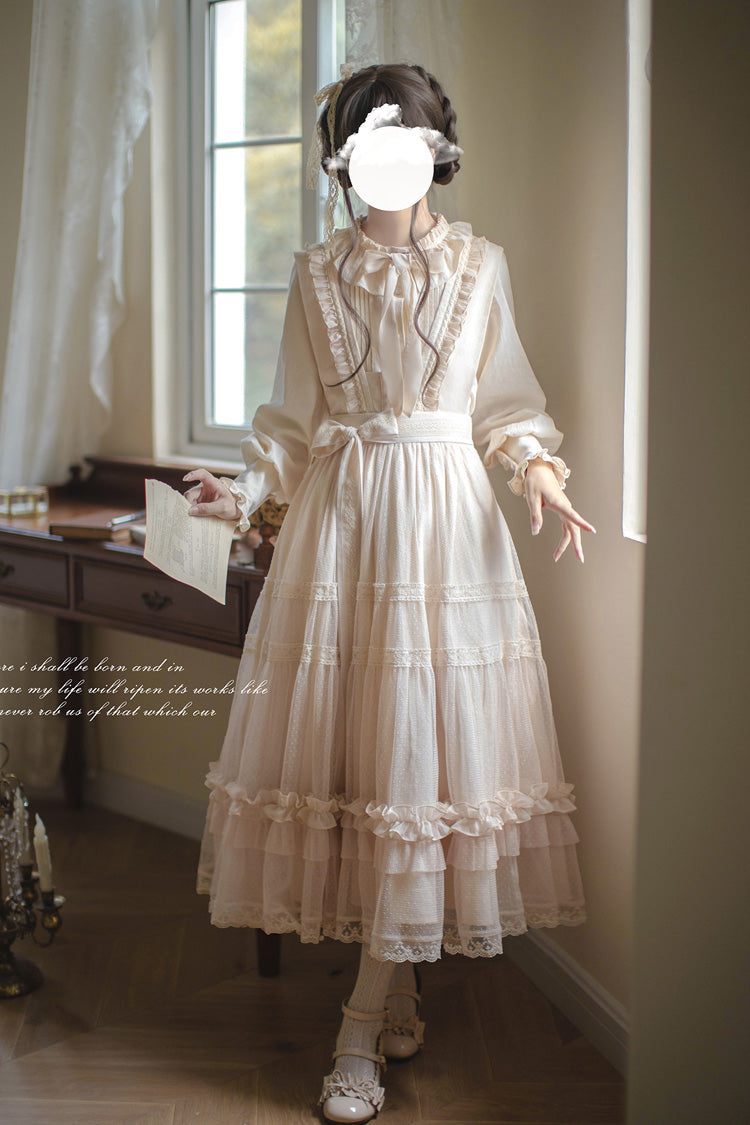 Ivory Sleeveless Ruffle Lace Sweet Japanese Elegant Lolita Jumper Dress - Product - 12