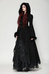 Black Long Bell Sleeves Lace Button Women's Gothic Romantic Coat with Hood - Product - 7