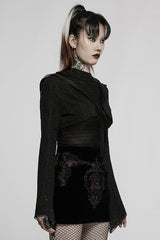 Black Gothic Lace Big Hat Hole Mysterious Horn Long Sleeve Short Women's Coat - Product - 2