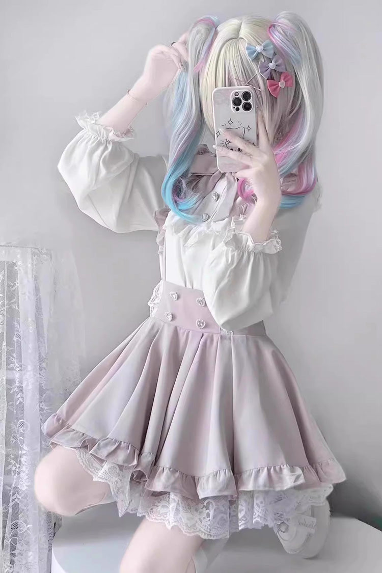Puffy Hem Ruffle Japanese Sweet Jirai Kei Suspender Skirt 2 Colors - Product - 3