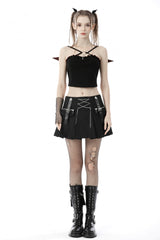 Black Cross Lace-Up Bat Wings Backless Women's Punk Rock Crop Top - Product - 5