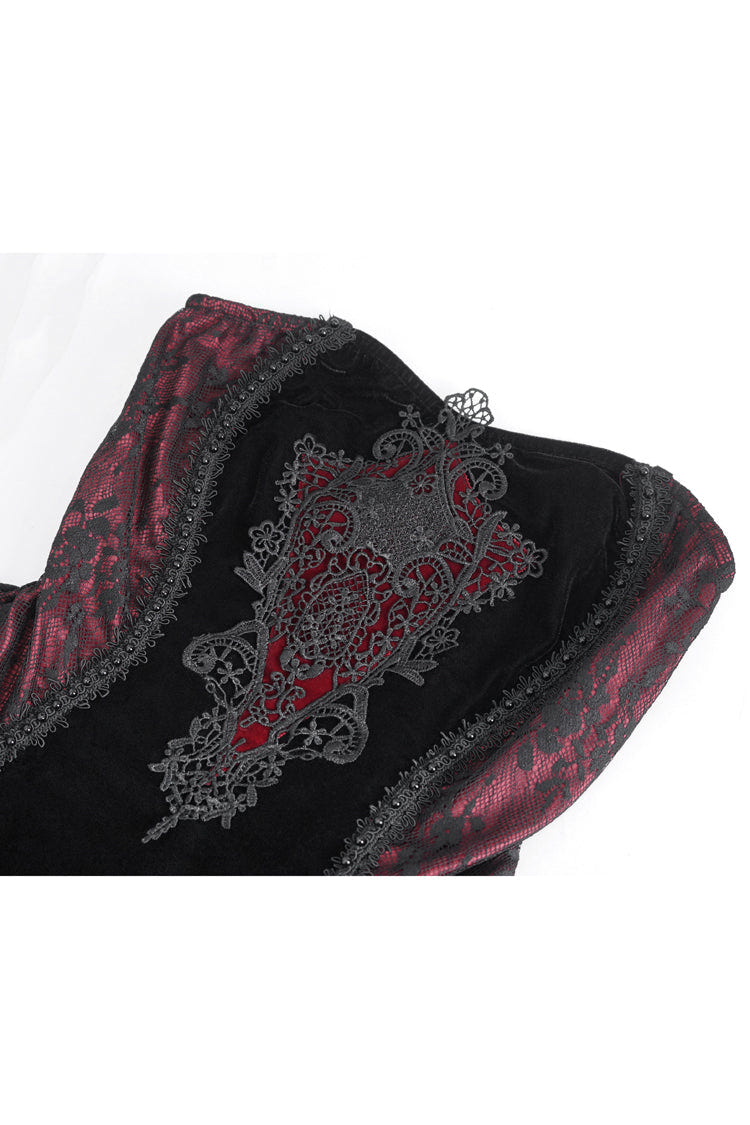 Black/Red High Waisted Embroidery Women's Gothic Dress - Product - 8