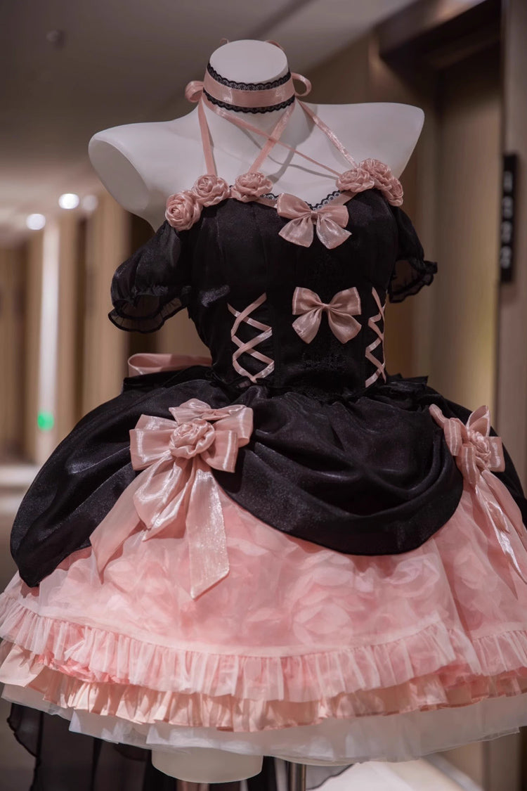 Black/Pink Multi-layer Hanayome Bowknot Fishbone Elegant Princess Sweet Lolita Jsk Dress - Product - 2