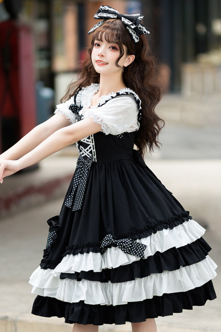 Black Bowknot Ruffled Multi-Layer Classic Lolita Jsk Dress - Product - 3