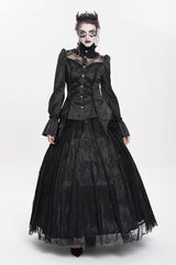 Black Stand Collar Long Sleeves Jacquard Hollow Lace Women's Gothic Blouse - Product - 9