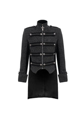 Black Silk Stand Collar Printed Metal Breasted Cross Zipper Back Slit Vintage Men's Gothic Jacket - Product - 5