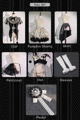 Black [Weird Toy Box] Circus Clown Halloween Print Ruffle Embroidery Asymmetric Gothic Ouji Lolita Full Set - Product - 3