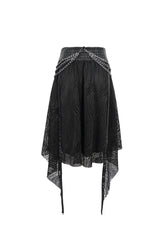 Black Irregular Half Hollow Knit Metal Chain Decorated Women's Punk Skirt - Product - 10