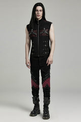 Black/Red Stand Collar Stitching Slim Men's Punk Vest - Product - 4