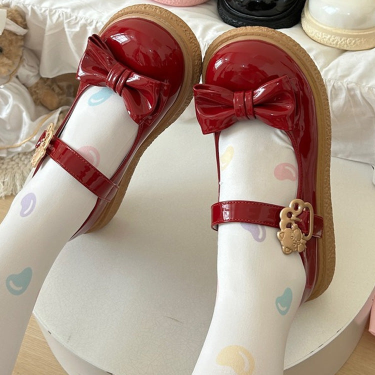 Cute Cat Decor Buckle Round-Toe Bow Mary Jane Flat Shoes 6 Colors - Product - 3