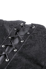 Black Long Sleeves Spliced Lace-Up Women's Gothic High Low Faux Leather Long Tail Jacket - Product - 15