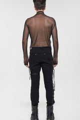 Black Gothic Elasticity Perspective Rhombus Net Yarn Men's Shirt - Product - 7