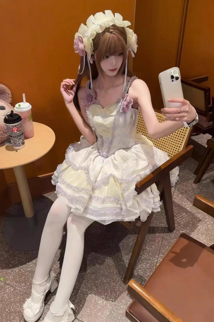 Jasmine Rain Print Stitching Lace Sweet Lolita Jsk Dress 6 Colors - Product - 19