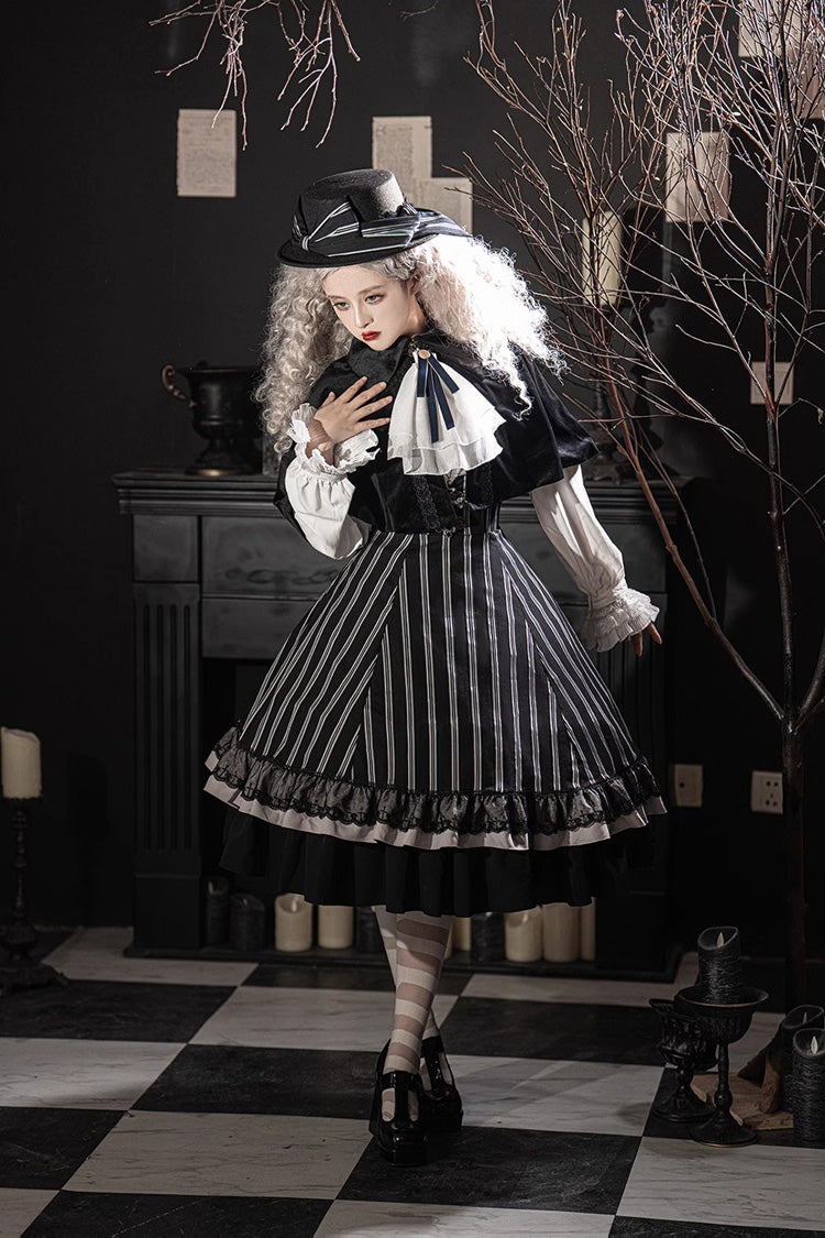 Black Point Manor Multi-layer Striped Print Ruffle Gothic Lolita Skirt - Product - 7