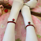 Round Toe Bow Lace Trim Mid Heel Lolita Mary Jane Shoes with Ankle Bells 6 Colors - Product - 8
