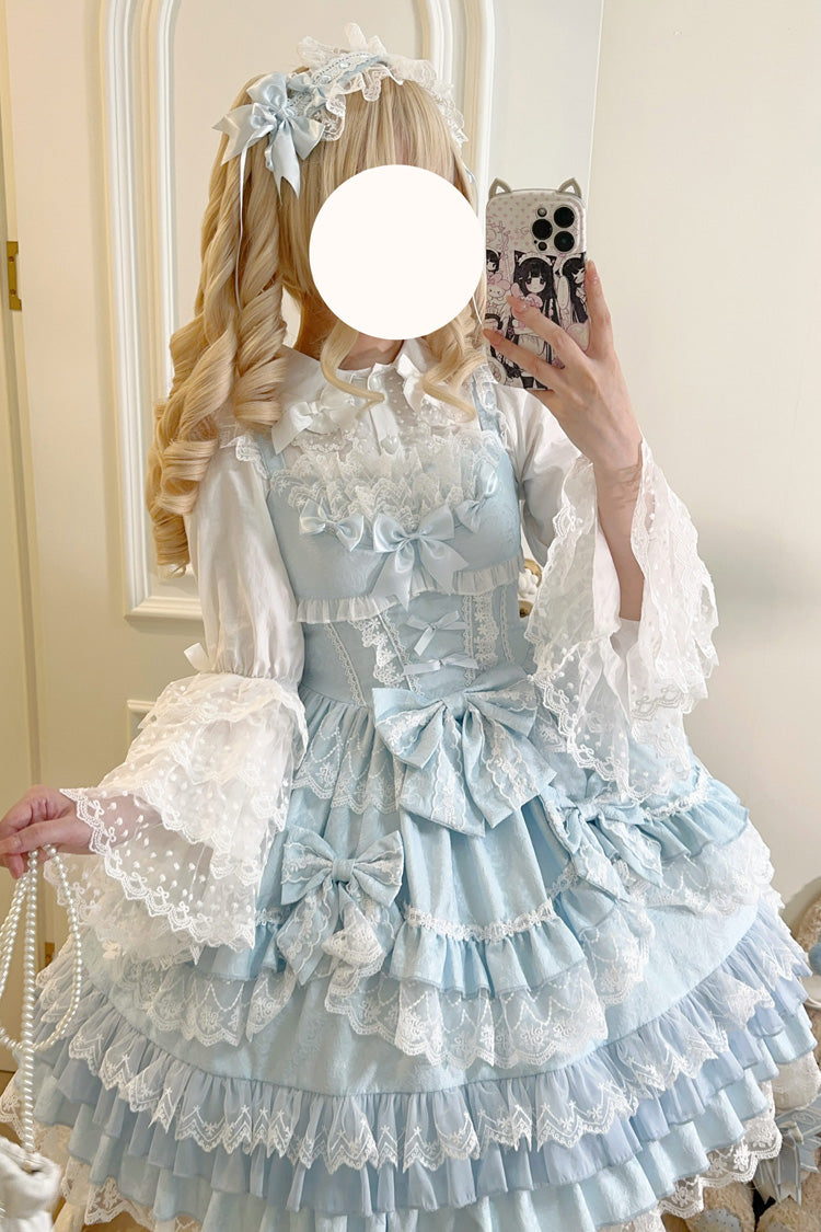 Blue Multi-Layered Ruffle Bowknot Stitching Lace Sweet (Dress Only) detail view 3