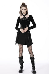 Black Halterneck Long Sleeves Eyelet Mesh Splice Women's Punk Crop Top - Product - 5