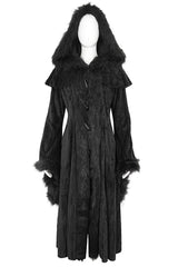 Black Flared Sleeved Fluffy Long Women's Gothic Coat With Hood - Product - 6