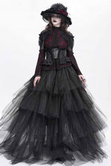 Black Printed Spliced Lace Lace-Up Slim Zippered Women's Gothic Palace Corset - Product - 5