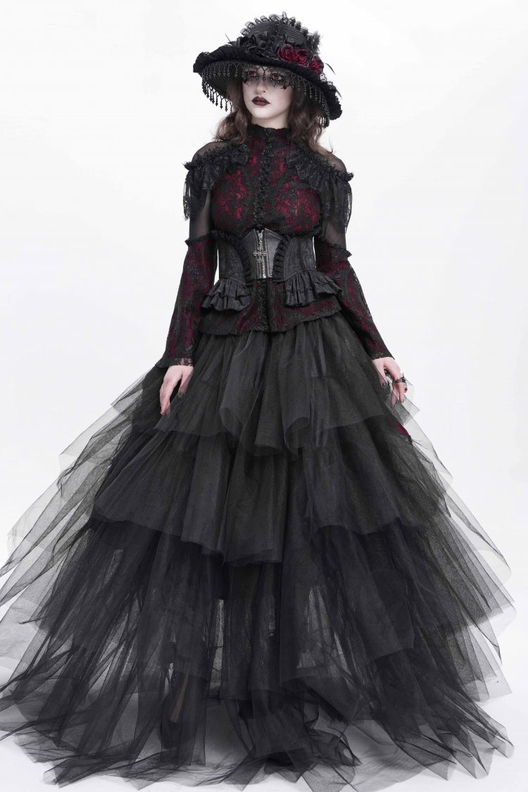 Black Printed Spliced Lace Lace-Up Slim Zippered Women's Gothic Palace Corset - Product - 5