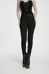 Black Jacquard Slim Fit Women's Gothic Cool Cosplay Pants - Product - 12