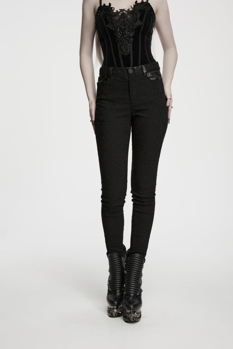 Black Jacquard Slim Fit Women's Gothic Cool Cosplay Pants - Product - 12