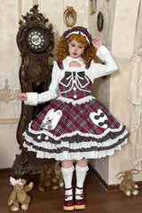 Red Long Sleeves Triple-Layered Printed Ruffled Bow Sweet Lolita Jsk Dress Set - Product - 2