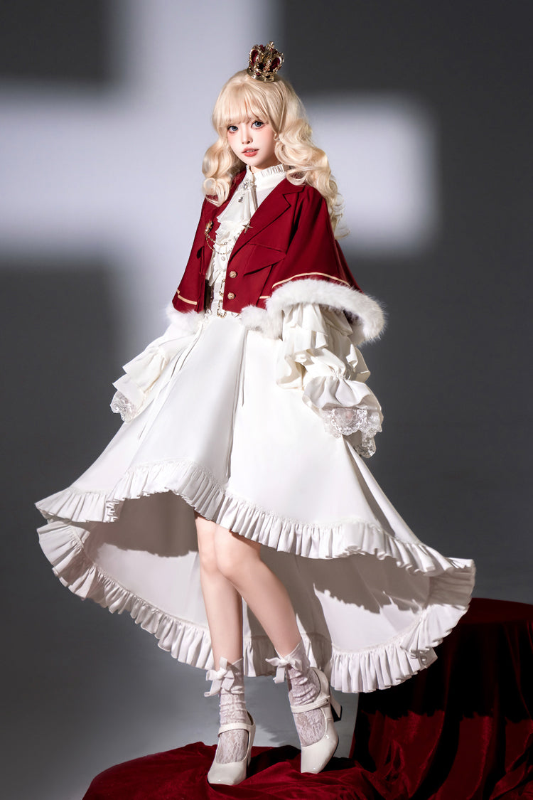 White [Day and Night Song] Long Sleeves Ruffle Ouji Gothic Lolita Skirt Pants - White - 7