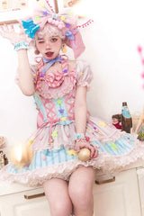 Pink [Sugar Magic] Print Ruffle Bowknot Lace Lace-Up Sweet Lolita Dress - Product - 4