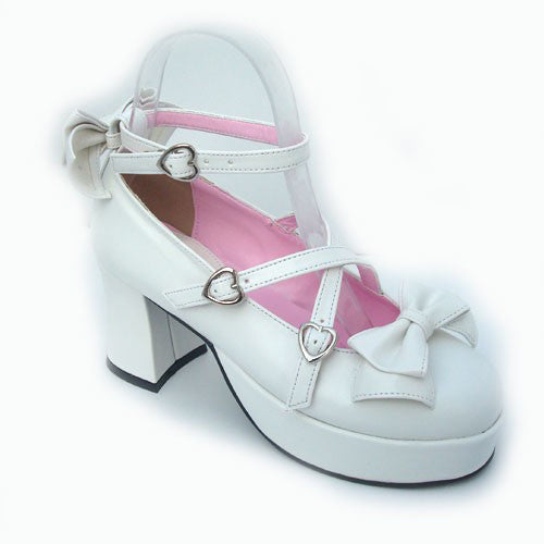 White Patent Leather Point Toe Bow Platform Classic Lolita Shoes - Product - 2